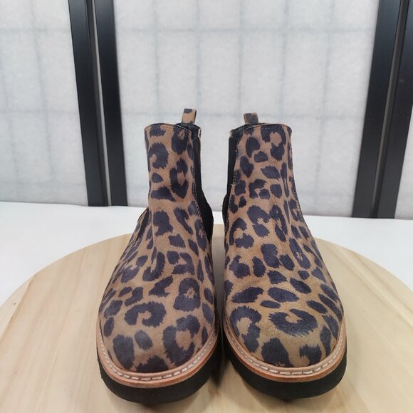 Donald J Pliner Carsyn Leopard Lug Sole Chelsea Tan & Black Boots Women US 9M - Picture 4 of 14